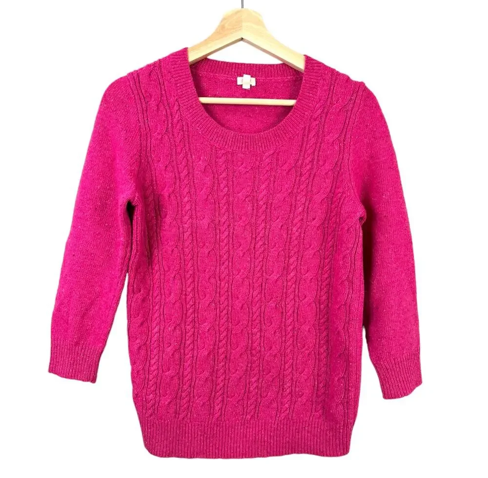 J Crew Pink Lambs Wool Cable Knit Cableknit Sweater S Small